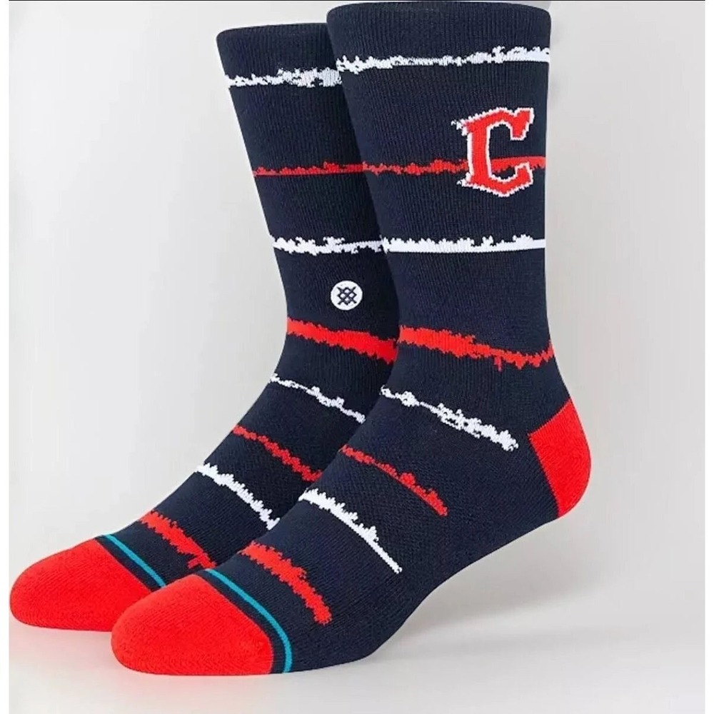 Stance Men's MLB Cleveland Guardians Chalk CLE Casual Crew Socks - Large